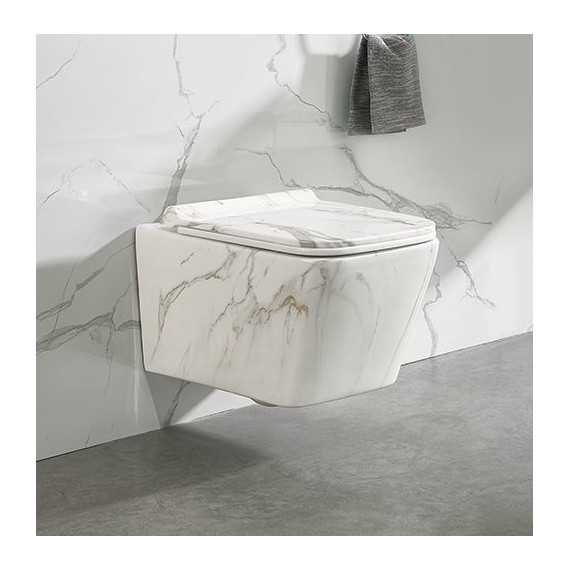 Унитаз подвесной безободковый SantiLine SL-5007MRB с крышкой микролифт, под мрамор, Цвет производителя: под мрамор - фото 5