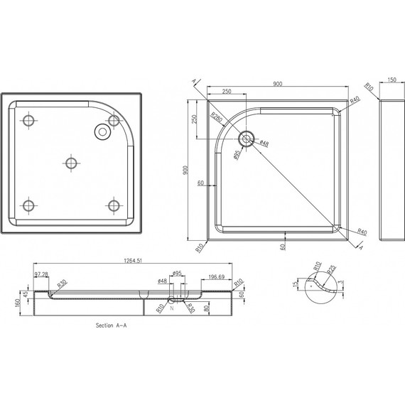 Акриловый поддон Azario 90х90 см P19L/R - фото 2