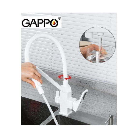 Смеситель для кухни Gappo G4317-8, белый/хром - фото 3