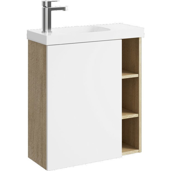 Тумба подвесная с раковиной Aqwella Alba 60 см ALB0106LDD+ALB0706WM L, дуб давос/белый матовый, Цвет фасада: дуб давос - фото 
