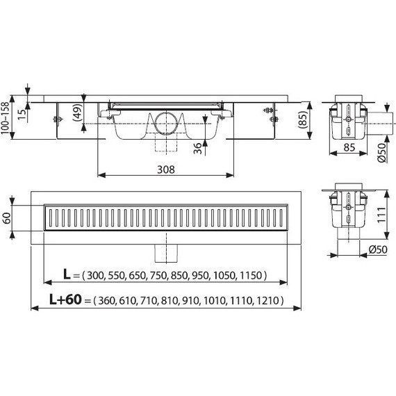 Трап AlcaPlast 115 см APZ1S-1150, нержавеющая сталь, Цвет производителя: хром, Размер трапа: 1150 - фото 4