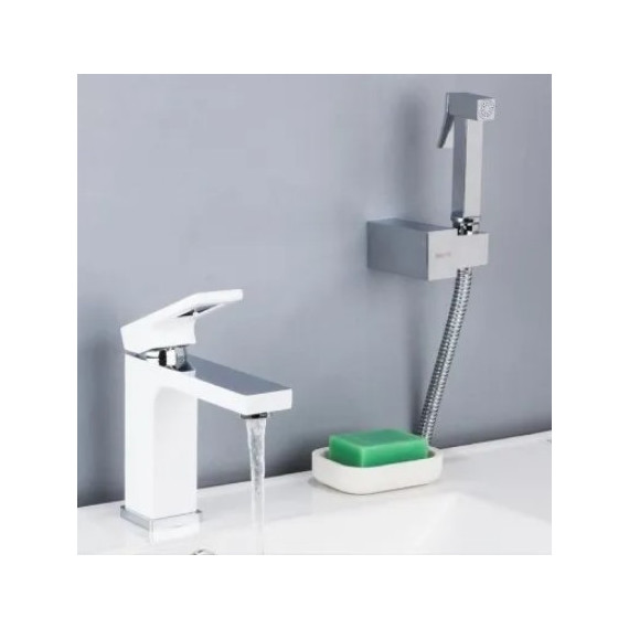 Смеситель для раковины с гигиеническим душем Gappo Futura G1017-1, белый/хром - фото 2