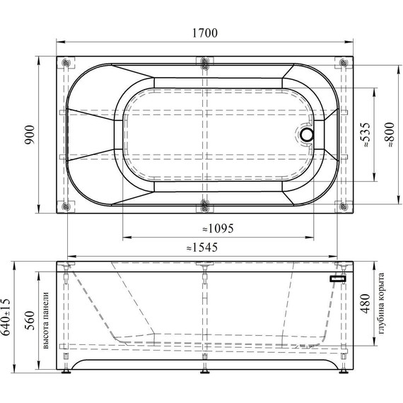 Ванна акриловая Радомир Прованс 170x90 см (в комплекте каркас и сифон), Размер - мм: 1700х900 - фото 5