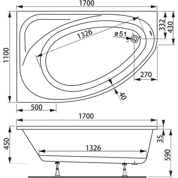 Ванна акриловая Vagnerplast Hapi 170x110 см 76395 R - фото 7