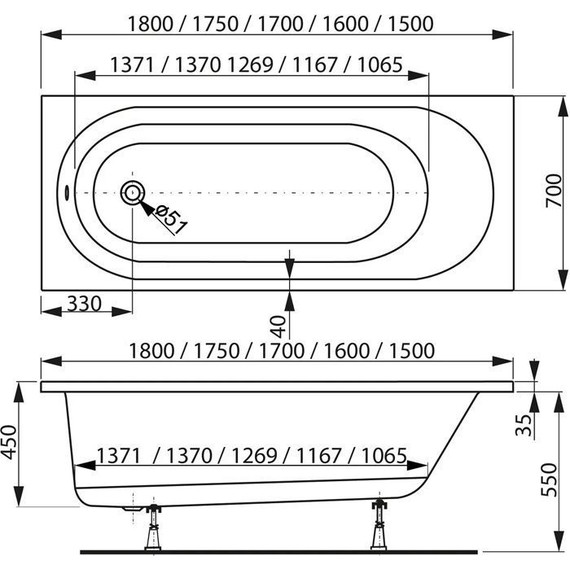 Ванна акриловая Vagnerplast Kasandra 160x70 см 76405, Размер - мм: 1600х700 - фото 7