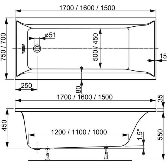 Ванна акриловая Vagnerplast Veronela 150x70 см 76416, Размер - мм: 1500х700 - фото 7