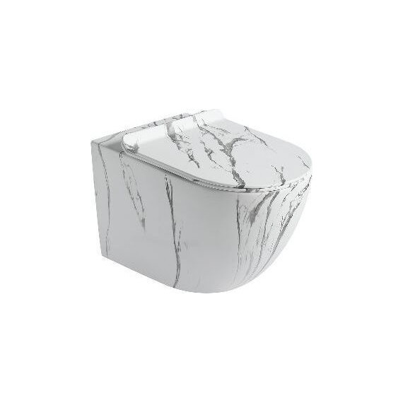 Унитаз подвесной безободковый SantiLine SL-5002MM с крышкой микролифт, под мрамор - фото 