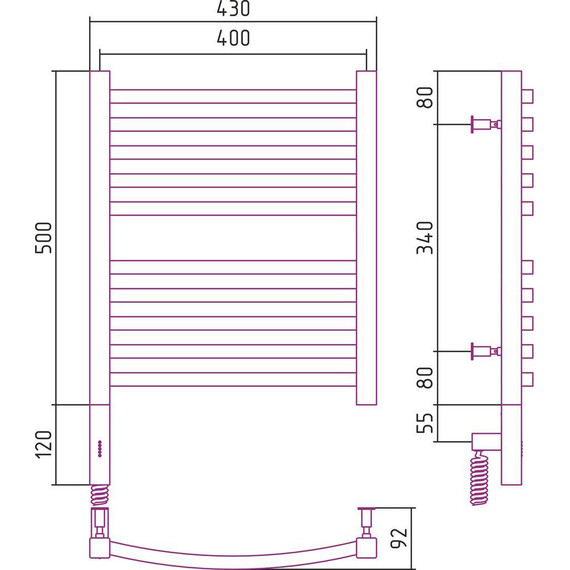 Полотенцесушитель электрический Сунержа Аркус 3.0 П10 500х400 мм 00-5704-5040 L - фото 6
