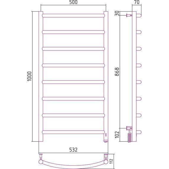 Полотенцесушитель электрический Сунержа Галант 4.0 П8 1000x500 мм 00-0831-1050 R - фото 11