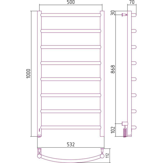 Полотенцесушитель электрический Сунержа Галант 4.0 П8 1000x500 мм 00-0830-1050 L - фото 11