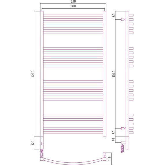 Полотенцесушитель электрический Сунержа Аркус 3.0 П20 1200x600 мм 00-5704-1260 L - фото 6