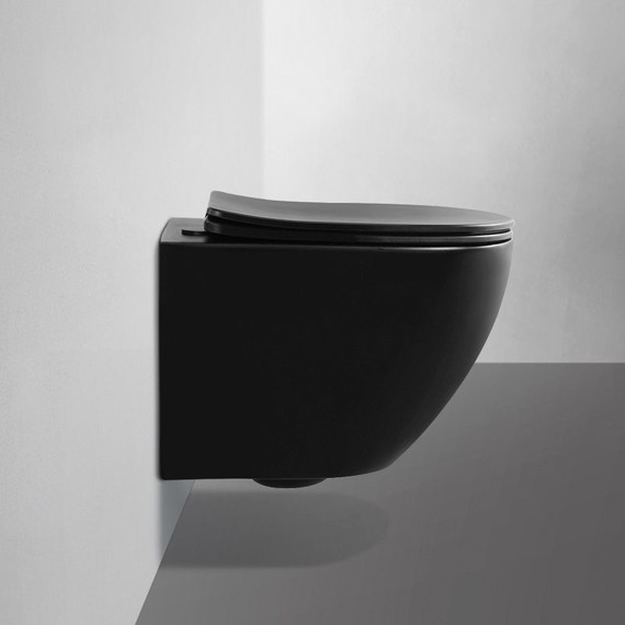 Унитаз подвесной безободковый Abber Bequem AC1100MB с крышкой микролифт, черный матовый, Цвет производителя: чёрный матовый - фото 2