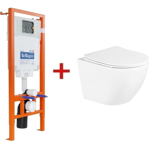 Инсталляция BelBagno BB002-80 с подвесным безободковым унитазом BelBagno Uno BB3105CHR/SC - фото 