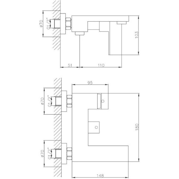 Смеситель для ванны Haiba HB60803-7, чёрный матовый - фото 2