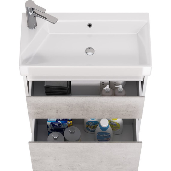 Тумба универсальная с раковиной Dreja Slim 65 см 99.0503, бетон/белый глянцевый - фото 9