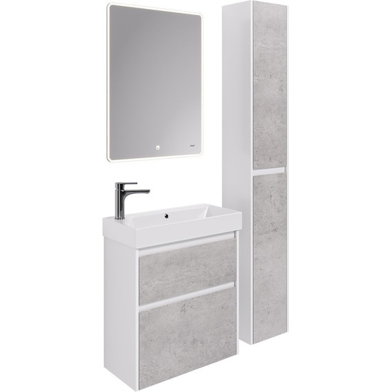 Тумба универсальная с раковиной Dreja Slim 65 см 99.0503, бетон/белый глянцевый - фото 11