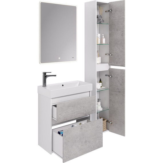 Тумба универсальная с раковиной Dreja Slim 65 см 99.0503, бетон/белый глянцевый - фото 12