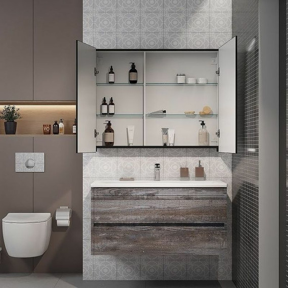 Зеркало-шкаф Art&Max Techno Led 100 см AM-Tec-1000-800-2D-F-Nero, черный матовый - фото 6