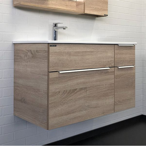 Тумба подвесная с раковиной Comforty Варна 90 см, дуб сонома - фото 