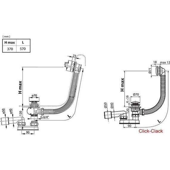 Сифон для ванны Ravak X01746 Click-Clack, чёрный матовый - фото 2