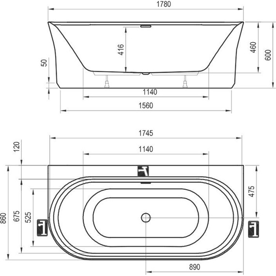 Ванна акриловая Ravak Ypsilon Wall 178х86 см XC00100028, Размер - мм: 1800х850 - фото 11