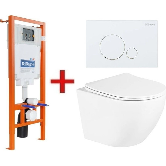 Инсталляция BelBagno BB002-80 с подвесным безободковым унитазом BelBagno Uno BB3105CHR/SC (кнопка Sfera, белая) - фото 