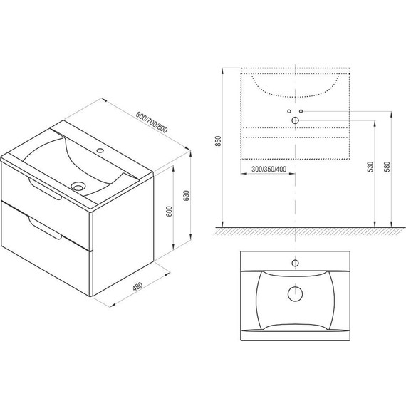 Тумба подвесная с раковиной Ravak Classic II 80 см X000001480, белый - фото 8