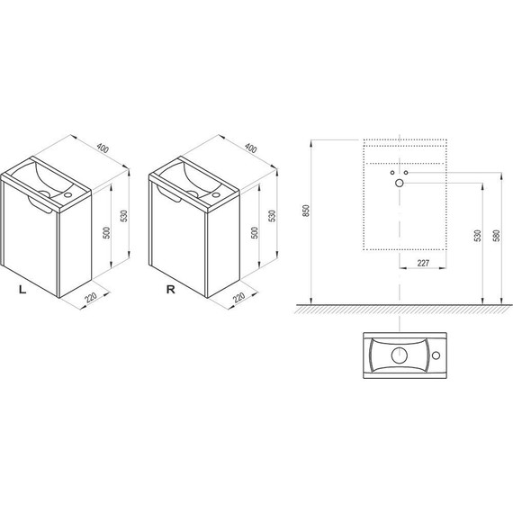 Тумба подвесная с раковиной Ravak Classic II 40 см X000001484 L, белый - фото 5
