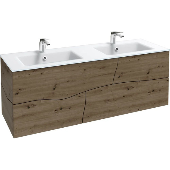 Тумба подвесная с раковиной Jacob Delafon Sherwood 140 см EB1835RU-P13, состаренный дуб (раковина EB1832RU-DE1, цвет белый матовый) - фото 