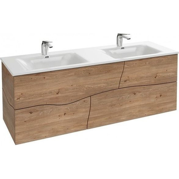 Тумба подвесная с раковиной Jacob Delafon Sherwood 140 см EB1835RU-P6, натуральный дуб (раковина EB1832RU-DE1, цвет белый матовый) - фото 