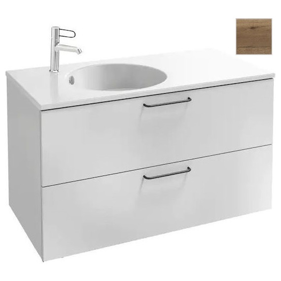 Тумба подвесная с раковиной Jacob Delafon Odeon Rive Gauche 100 см EB2524-R9-E52, дуб табак (раковина EB2564-DE3, цвет матовая бронза) - фото 