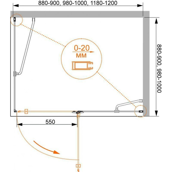 Душевое ограждение Cezares 120х80 см BERGAMO-W-AH-1-120/80-C-Cr-L, хром/прозрачное - фото 4