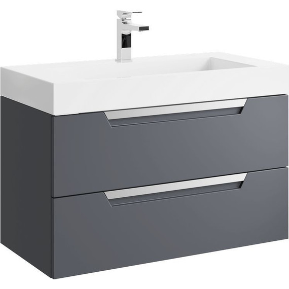 Тумба подвесная с раковиной Aqwella Cube 90 см CUB0109GR, серый, Цвет фасада: серый - фото 