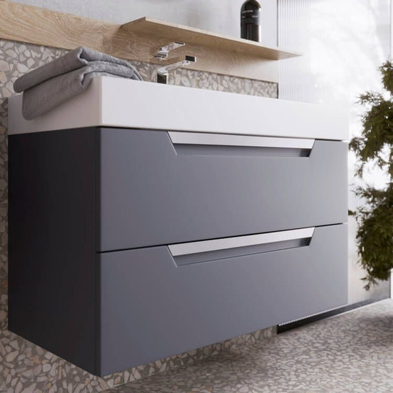 Тумба подвесная с раковиной Aqwella Cube 90 см CUB0109GR, серый, Цвет фасада: серый - фото 9