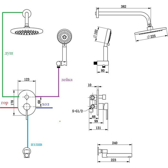 Душевая система для ванны Bronze de Luxe Scandi 14582BR, бронза - фото 5