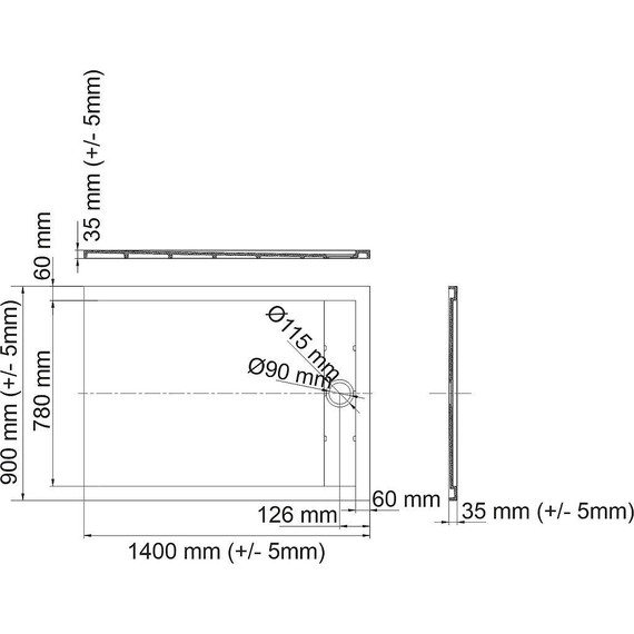 Поддон каменный WasserKraft Abens 140х90 см 20T36, чёрный матовый - фото 2