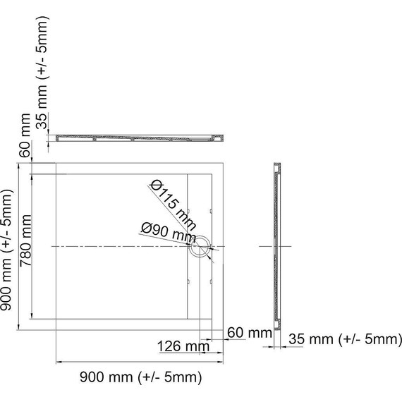Поддон каменный WasserKraft Wiese 90х90 см 84T03, серый матовый - фото 2
