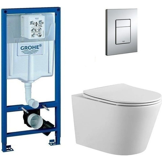 Инсталляция с подвесным унитазом комплект: Grohe Rapid SL 38772001 с подвесным безободковым унитазом Aquatek Вега AQ1905-00 сиденье микролифт, крепление, кнопка смыва хром, Цвет производителя: белый - фото 