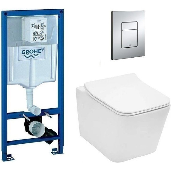 Инсталляция с подвесным унитазом комплект: Grohe Rapid SL 38772001 с подвесным унитазом Aquanet Rimless Tavr-W BL-103N-WHT сиденье микролифт, крепление, кнопка смыва хром - фото 