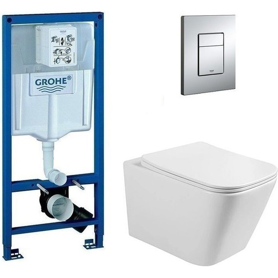 Инсталляция с подвесным унитазом комплект: Grohe Rapid SL 38772001 с подвесным безободковым унитазом Azario Boca AZ-2002 сиденье микролифт, крепление, кнопка смыва хром - фото 