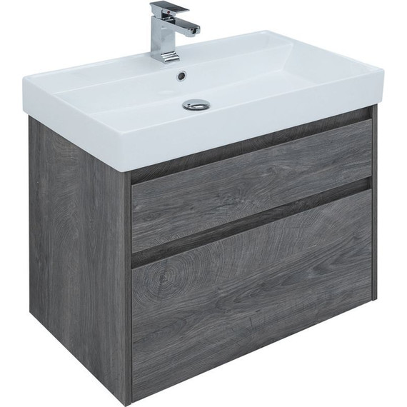 Тумба подвесная с раковиной Aquanet Nova Lite 75 см 242273 (2 ящика) дуб рошелье, Цвет фасада: дуб рошелье - фото 