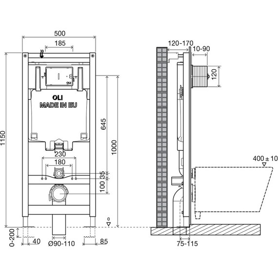 Инсталляция для унитаза Oli 80 300573pSA00 (кнопка смыва Salina, хром глянец) - фото 5