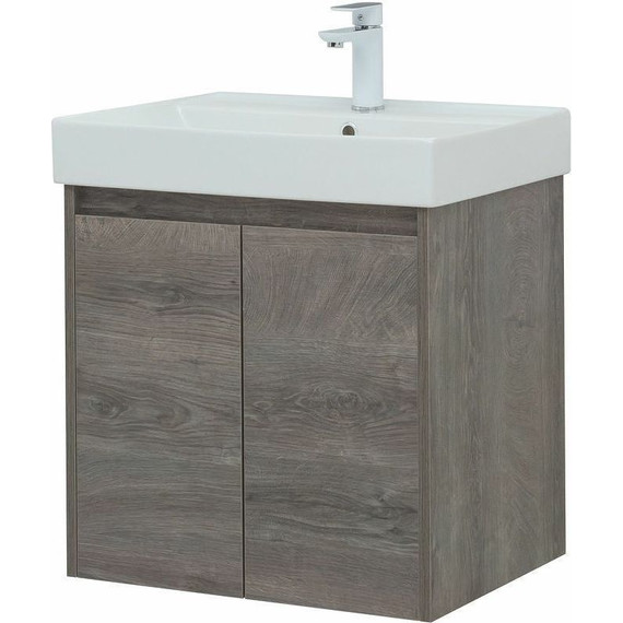 Тумба подвесная с раковиной Aquanet Nova Lite 60 см 298848 (2 дверцы) дуб рошелье, Цвет фасада: дуб рошелье - фото 5