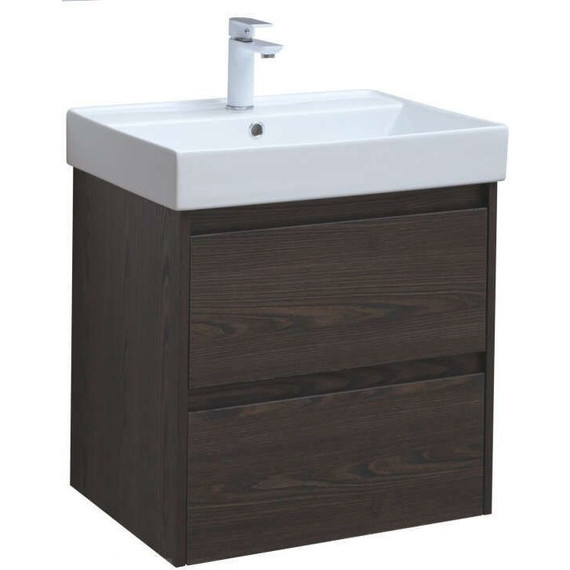 Тумба подвесная с раковиной Aquanet Nova Lite 60 см 287894 (2 ящика) дуб чёрный, Цвет фасада: дуб черный - фото 