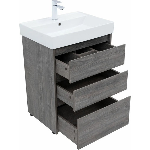 Тумба напольная с раковиной Aquanet Nova Lite 60 см 302470 (3 ящика) дуб рошелье, Цвет фасада: дуб рошелье - фото 10