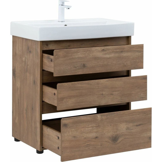 Тумба напольная с раковиной Aquanet Nova Lite 75 см 302474 (3 ящика) дуб рустикальный, Цвет фасада: тёмное дерево - фото 8