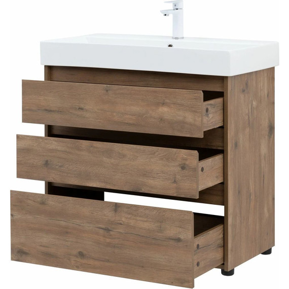 Тумба напольная с раковиной Aquanet Nova Lite 85 см 302477 (3 ящика) дуб рустикальный, Цвет фасада: тёмное дерево - фото 8