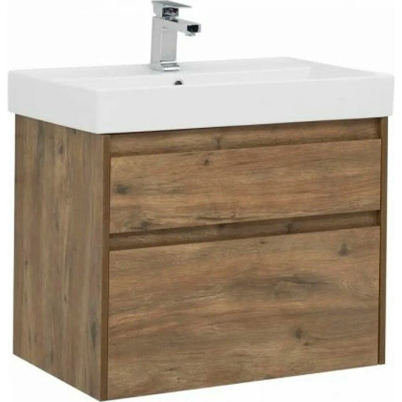 Тумба подвесная с раковиной Aquanet Nova Lite 60 см 249512 (2 ящика) дуб рустикальный, Цвет фасада: тёмное дерево - фото 