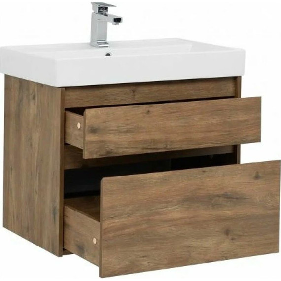 Тумба подвесная с раковиной Aquanet Nova Lite 60 см 249512 (2 ящика) дуб рустикальный, Цвет фасада: тёмное дерево - фото 4