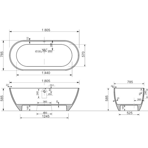 Ванна отдельностоящая Эстет Майами 180x80 см ФР-00006013 - фото 3